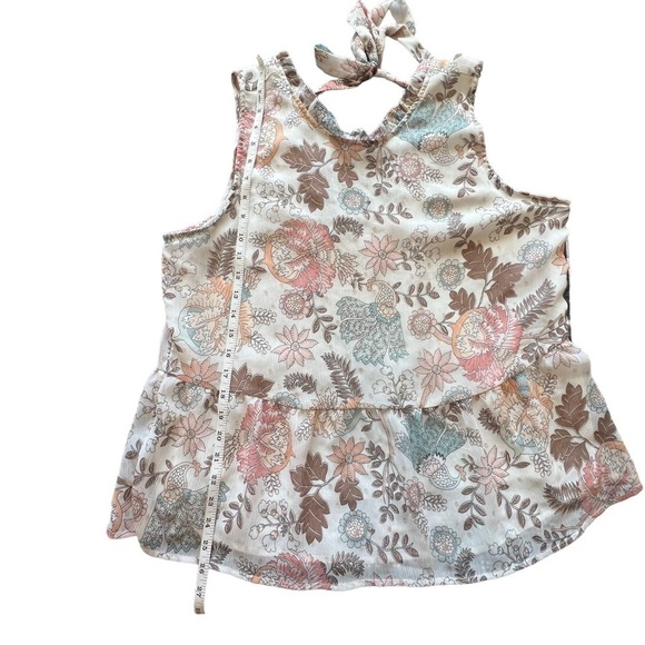 LOFT Sleeveless Blouse Pink Green Floral Tie Bow Front Flowy Boho Size L… - Picture 5 of 9